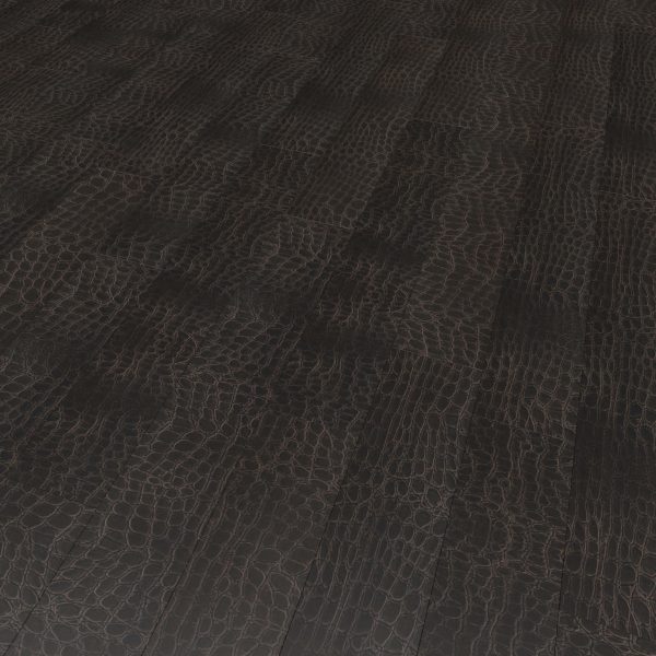 Modena Wine features a dark wooden floor with a subtle, glossy snakeskin-like pattern, adding textured elegance to any space.
