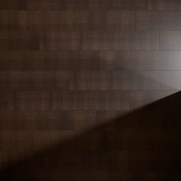 Trieste features a dark brown wooden floor with a gentle beam of light shining diagonally, softly highlighting the contrast between lit and shaded areas.