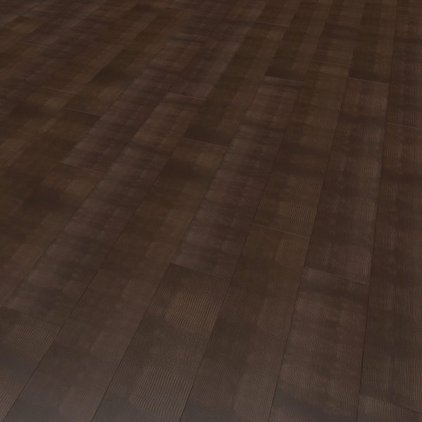 A close-up of Trieste, a dark brown wood floor featuring visible grain and subtle color variations, with long, narrow planks laid side by side.