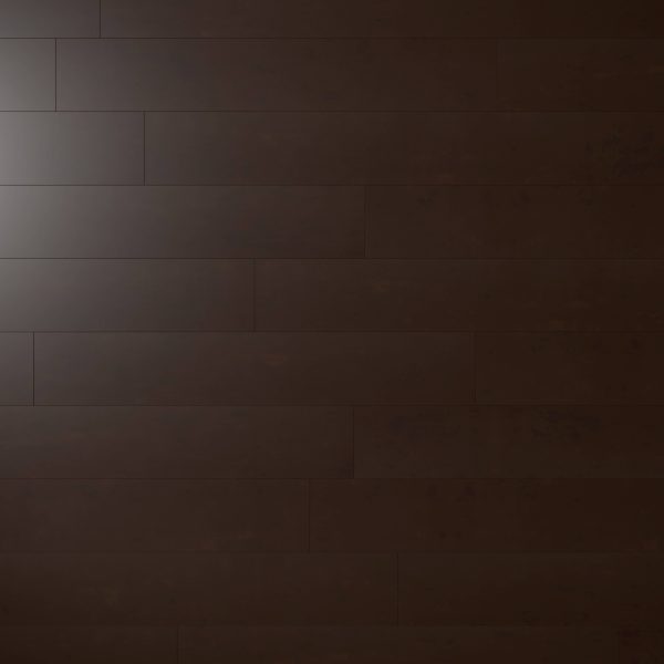Milano Pecan features dark brown wooden floor planks with a matte finish, softly illuminated from the upper left, resulting in a gentle gradient of light across the surface.