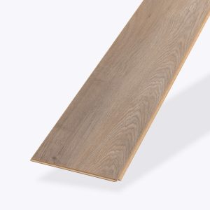 A single Brussels Oak floor plank with a light brown, natural wood grain texture is shown at an angle on a plain white background.