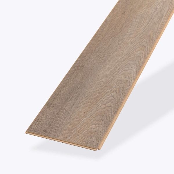 A single Brussels Oak floor plank with a light brown, natural wood grain texture is shown at an angle on a plain white background.