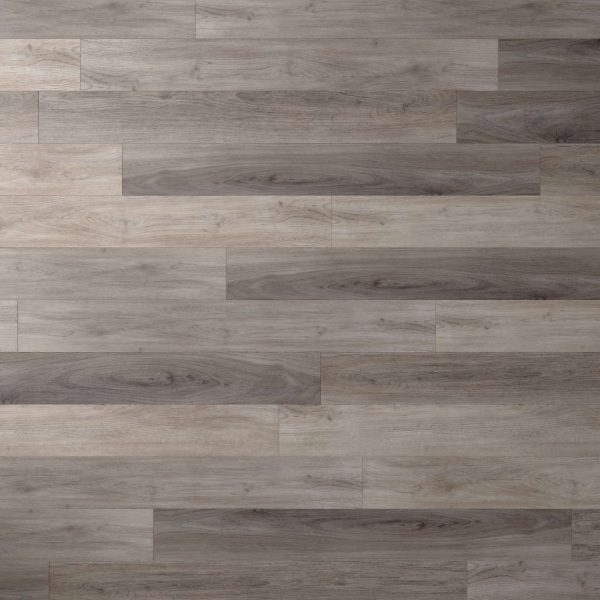 Tokyo Oak* features horizontal planks in varying gray and brown shades with a textured natural grain. The staggered layout enhances its modern, rustic appeal.