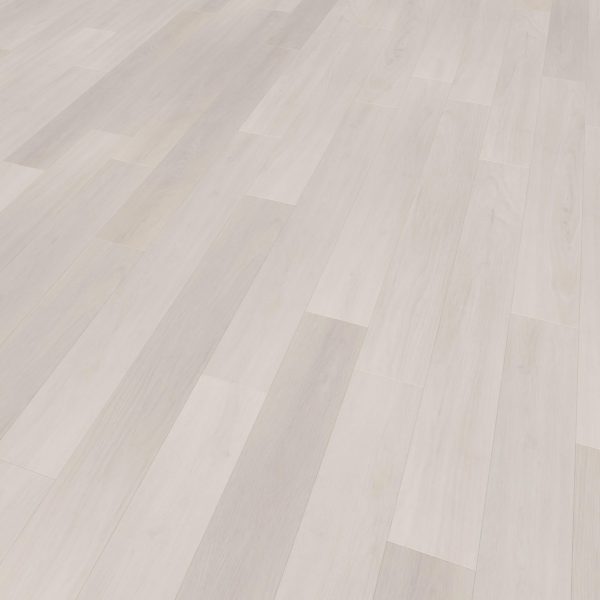 Whistler Oak features light-colored wood planks with a smooth, matte finish and natural grain patterns, arranged in a staggered pattern for a clean, modern look.