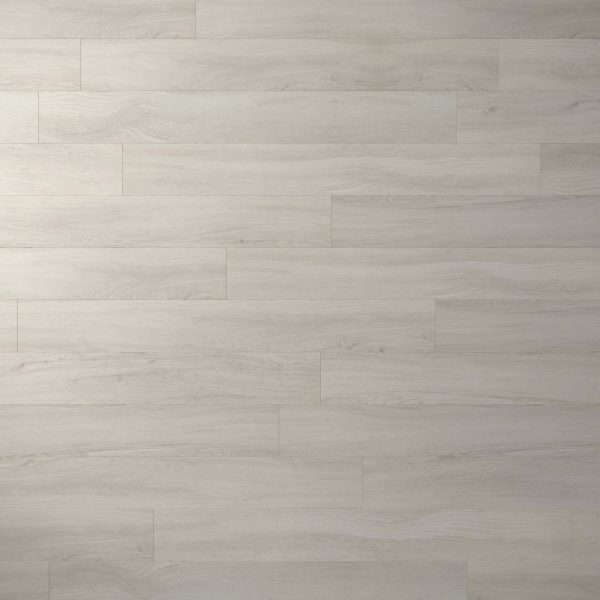 London Oak features light gray wooden planks with a smooth, matte finish and subtle grain patterns, arranged horizontally for a clean, modern look.
