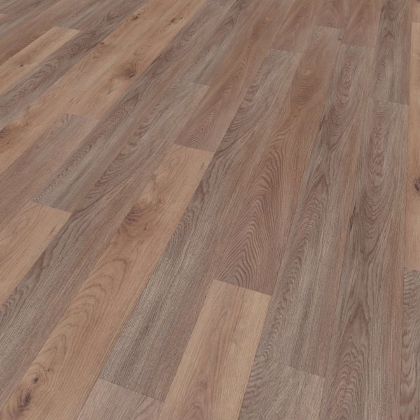A close-up of Garros* wooden flooring, featuring planks in various brown shades with natural wood grain patterns and textures, neatly aligned in a staggered layout.