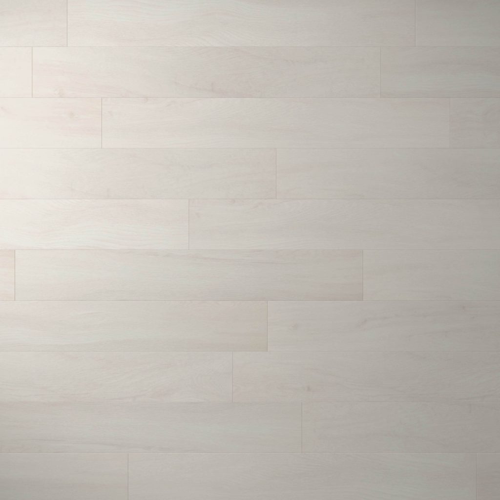 Paris Oak features light-colored horizontal planks in a staggered layout. Its subtle wood grain creates a smooth, clean surface, while the pale, almost white natural shade adds elegance to any space.
