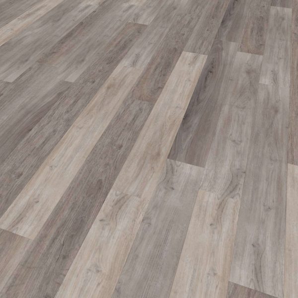 Tokyo Oak* floor panels are buckling and lifting, resulting in an uneven surface. The planks show varying shades from light to dark grayish-brown, which accentuates the distortion.