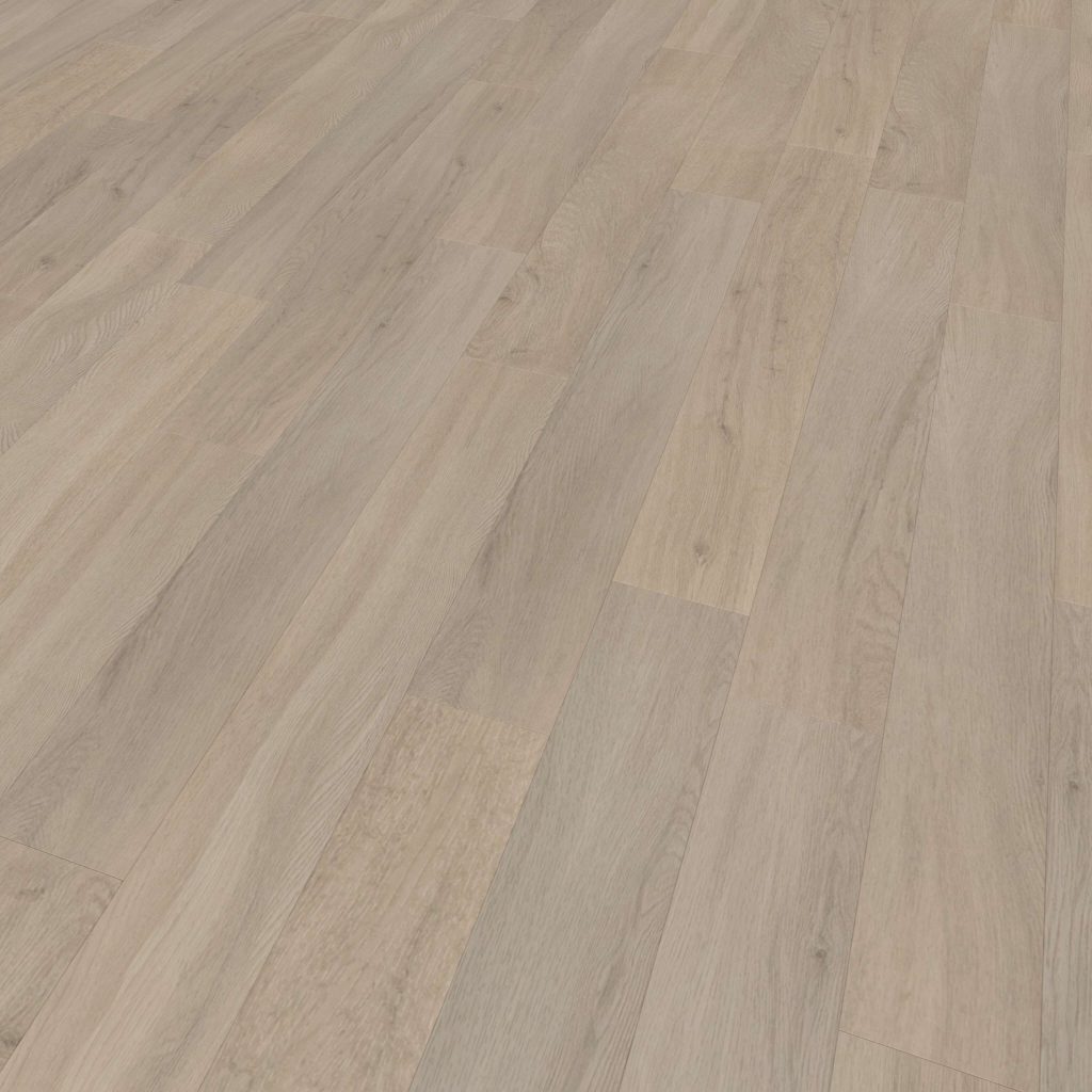 Athens Oak features a light-colored, smooth matte finish with subtle wood grain and tone variations. The planks are arranged in a staggered pattern for a modern, clean look.