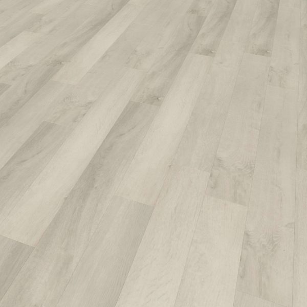 Gartner* light wood laminate flooring features a subtle grain pattern and staggered plank layout, offering a clean, modern look when viewed from an angle.