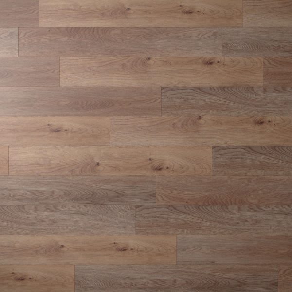 A close-up of Modano* wood floorboards arranged in a staggered pattern, highlighting the natural grain and knots in warm brown tones.