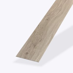 A single plank of London Oak vinyl flooring, featuring a light brown wood-look finish with a natural grain pattern, is displayed against a plain white background, highlighting its rectangular shape.