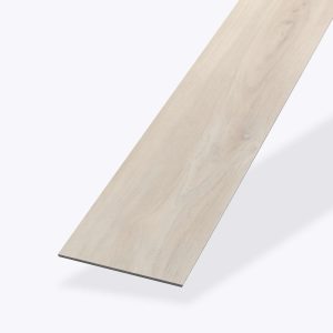 A single Whistler Oak vinyl plank is displayed on a plain white background, featuring a light wood-look finish with subtle grain and knot patterns on its smooth surface.