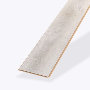 A single Venice Oak Light laminate flooring plank in light gray with a subtle grain pattern, displayed on a white background.