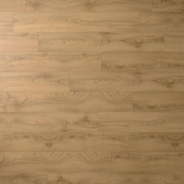 Sandy Oak features light brown wood flooring with a natural grain pattern. Its planks are laid horizontally, offering a smooth, even surface and subtle color and texture variations.