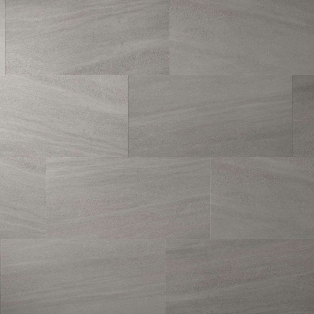 Allure Beige* tiles arranged in a staggered pattern, featuring subtle horizontal lines and a natural stone texture on each rectangular gray tile.