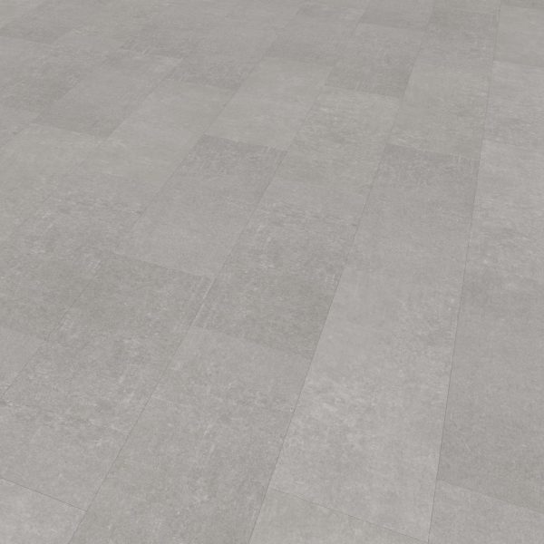 A floor featuring Metro Grey* large rectangular tiles in a staggered pattern, with subtle texture and varied gray tones for a modern, clean look.