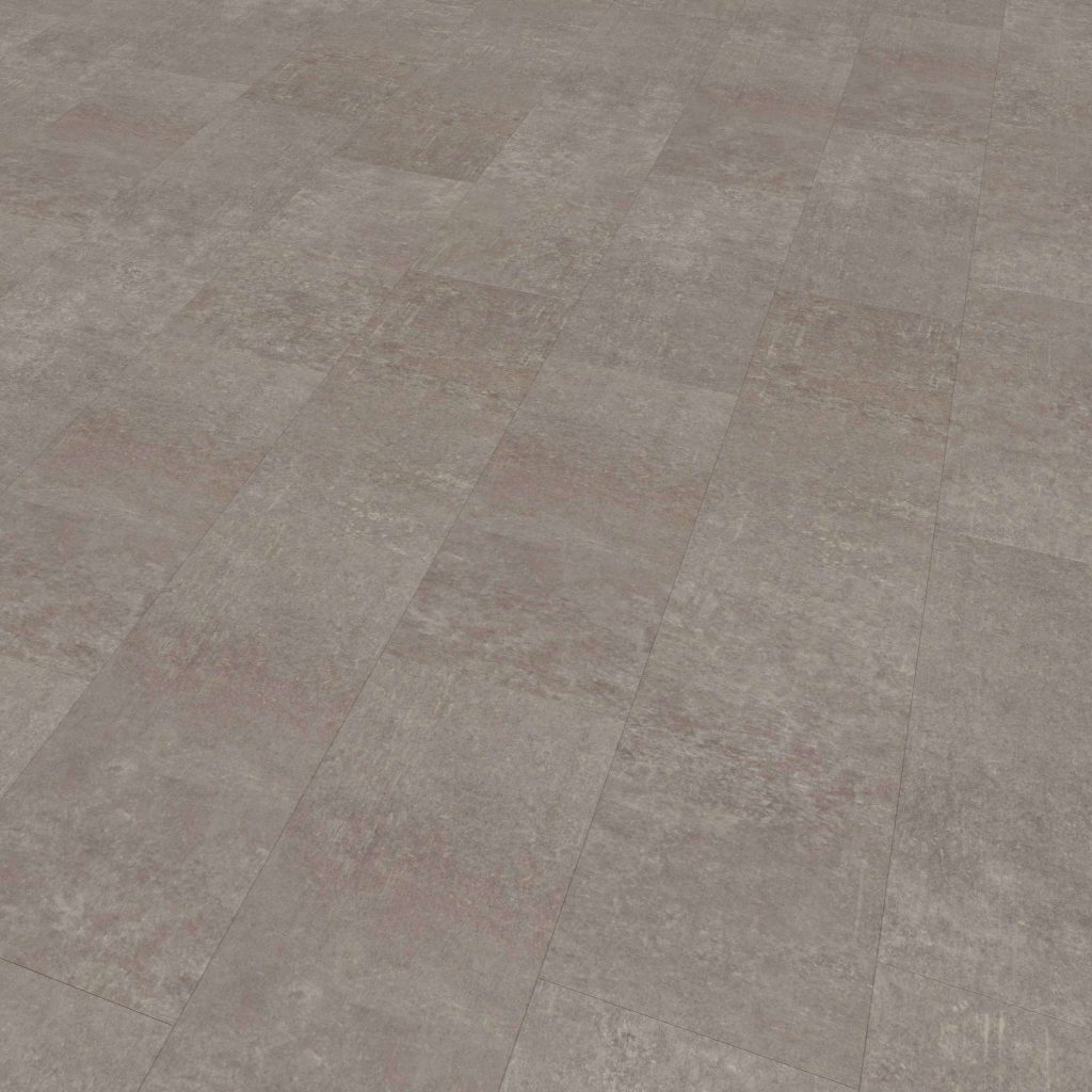 A close-up view of the Amherst* gray tiled floor, featuring slightly textured, weathered rectangular tiles arranged in a staggered pattern.