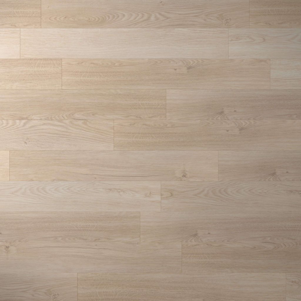 Ainsworth features light-colored, rectangular planks with a smooth matte finish and prominent natural wood grain, arranged in a staggered pattern.