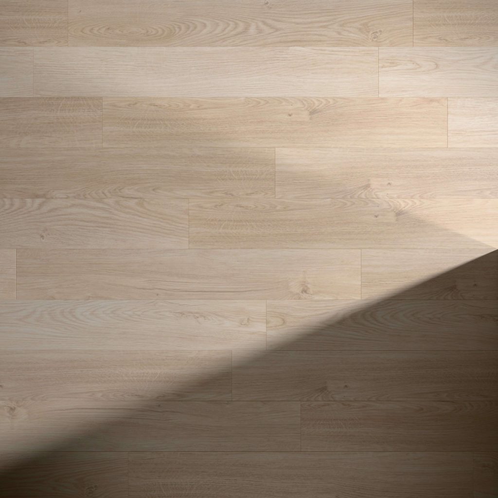 Ainsworth features light-colored wooden floorboards with a subtle grain pattern. A diagonal shadow crosses the lower right corner, adding contrast between sunlit and shaded areas.