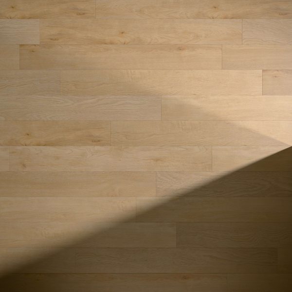 Deck Oak features light wood flooring with visible grain and horizontal planks. A diagonal shadow moves from the lower right to center, highlighting the contrast between illuminated and shaded areas.