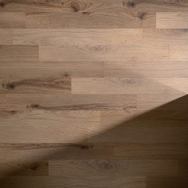 The Mooring floor features a light brown wood tone with natural grain patterns and scattered knots, partially shaded by a triangular shadow from the right, creating a gentle contrast on the surface.