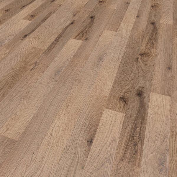 Close-up view of Mooring, a light brown wooden floor with natural grain patterns, knots, a smooth polished surface, and varied shades across planks.