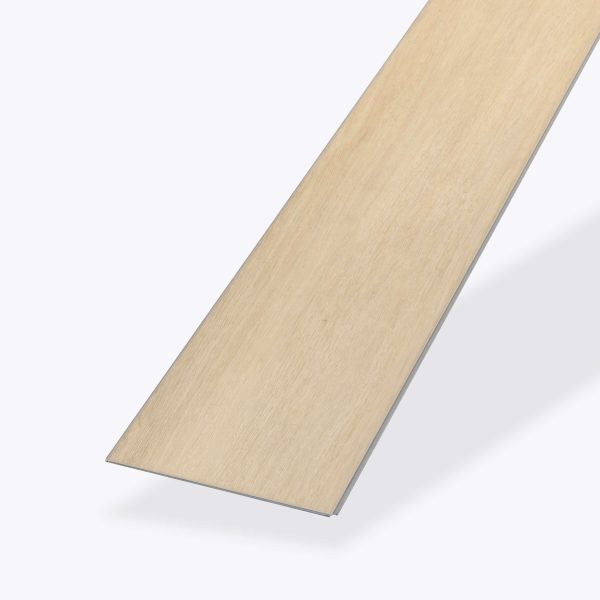 A single Carolina light wood vinyl flooring plank is displayed on a plain white background, angled to highlight its thin rectangular shape and smooth flat surface.