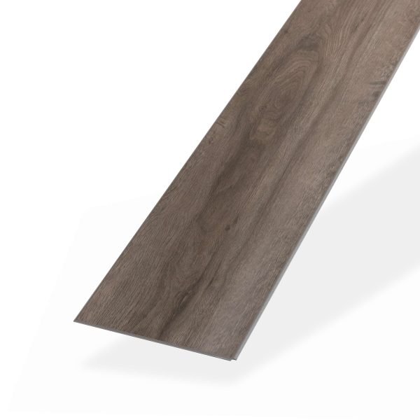 A single Skyline brown vinyl plank with a wood grain texture, displayed on a white background.
