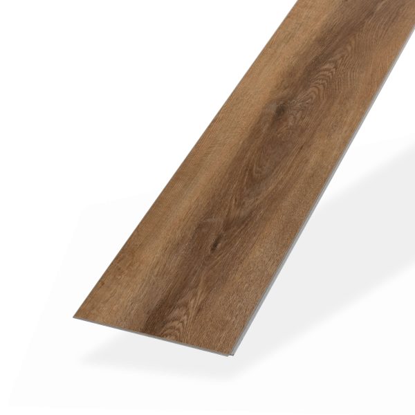 A single plank of Meadowland brown wood-look vinyl flooring with realistic grain texture, shown on a white background.