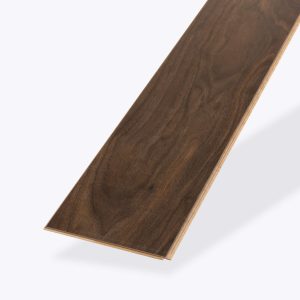 A single Dark Walnut floor plank with a smooth, dark brown wood grain texture is shown isolated on a light background.