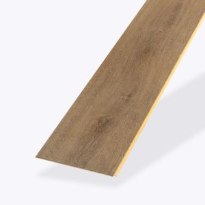 A single plank of Nadal* brown wood-look laminate flooring with a realistic grain pattern, photographed against a plain light background.