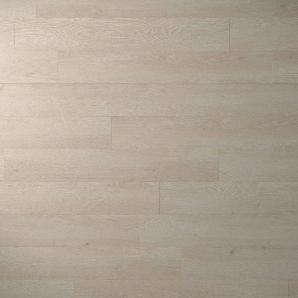 Cassis Oak features light-colored, horizontally arranged planks with a subtle wood grain pattern, smooth matte finish, and uniform layout accented by slight color variations.