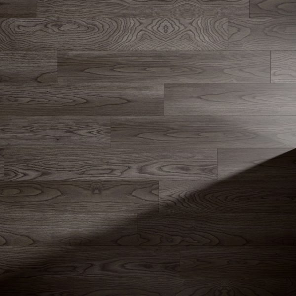 Toulon Oak dark wood floor features visible grain patterns and a diagonal shadow that highlights the contrast between illuminated and shaded areas.