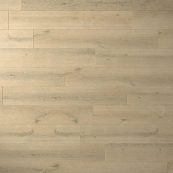 South Beach Oak features light-colored wood with natural grain and subtle knots. Long, horizontal planks are arranged in a staggered pattern, offering a smooth, finished surface for a clean, modern appearance.