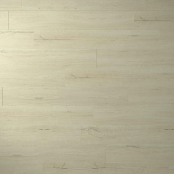 Galena Oak features a light wood tone with subtle grain patterns and a few faint, natural streaks and knots. The planks are installed horizontally and evenly for a smooth, clean look.