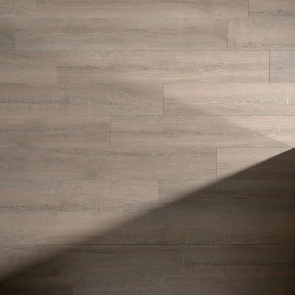 Beverley Oak light brown wooden floor features horizontal planks, with a diagonal shadow across the bottom right corner that contrasts the illuminated and shaded areas.