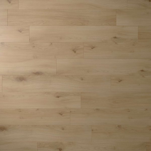 A flat view of the Melrose Oak floor shows light brown planks with visible wood grain and natural knots, arranged in a staggered pattern for a smooth, clean, and natural look.