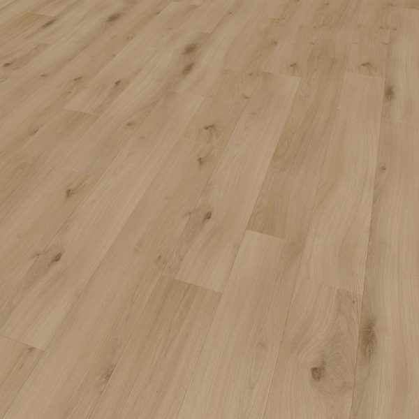 Melrose Oak features light brown wooden planks with a natural grain pattern and subtle knots, laid diagonally. The smooth, matte finish highlights the even spacing and authentic oak look.
