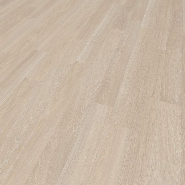 Estate Oak Beige features a light wood tone with a subtle grain pattern and smooth, clean surface. Natural wood variations create a soft, neutral look, as shown at an angle.