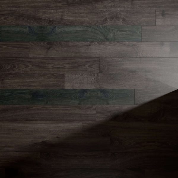 Newcastle Oak Dark* features rich brown and greenish planks with visible wood grain. A diagonal beam of light casts a gentle shadow across the lower right corner.