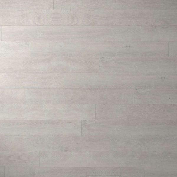 Venice Oak Light features light gray wooden floorboards laid horizontally with a subtle wood grain pattern, offering a clean and modern look.