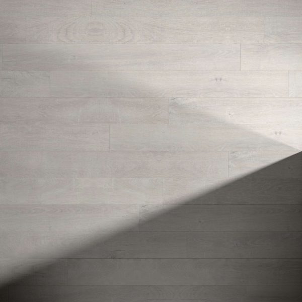 Venice Oak Light wooden floorboards in light gray, with a diagonal shadow across the lower right corner, highlighting the contrast between the illuminated and shaded areas.