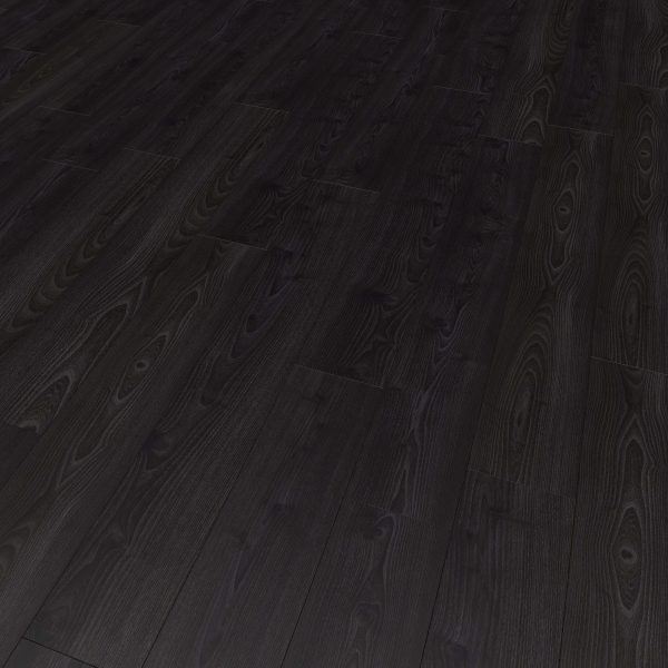 Beaumont Oak features a dark wood tone with visible grain patterns and subtle highlights, offering a sleek, modern look. The staggered plank arrangement adds texture and depth to any space.