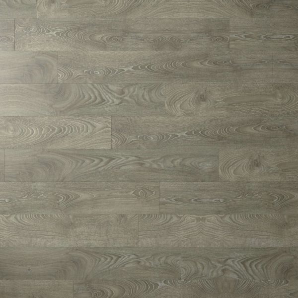 Landen Oak features a grayish-brown wood floor with visible grain patterns and knots. The planks are horizontally arranged, offering a natural, textured look.
