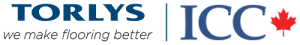 Logo with TORLYS in bold blue text and "we make flooring better" below it, next to the ICC logo.
