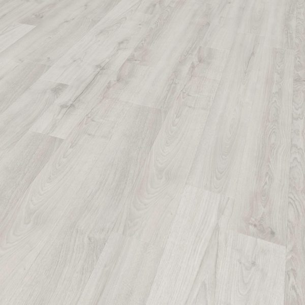Elkington light gray wood laminate flooring features wide planks, subtle grain patterns, and a smooth matte finish for a modern, clean look.