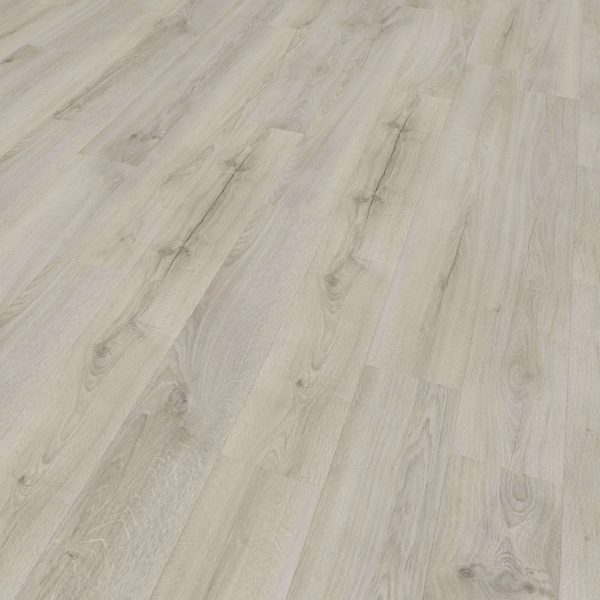 Inland* features light wood laminate flooring with a subtle grain pattern, natural-looking knots, and horizontal planks. The smooth, matte finish delivers a clean, modern look.