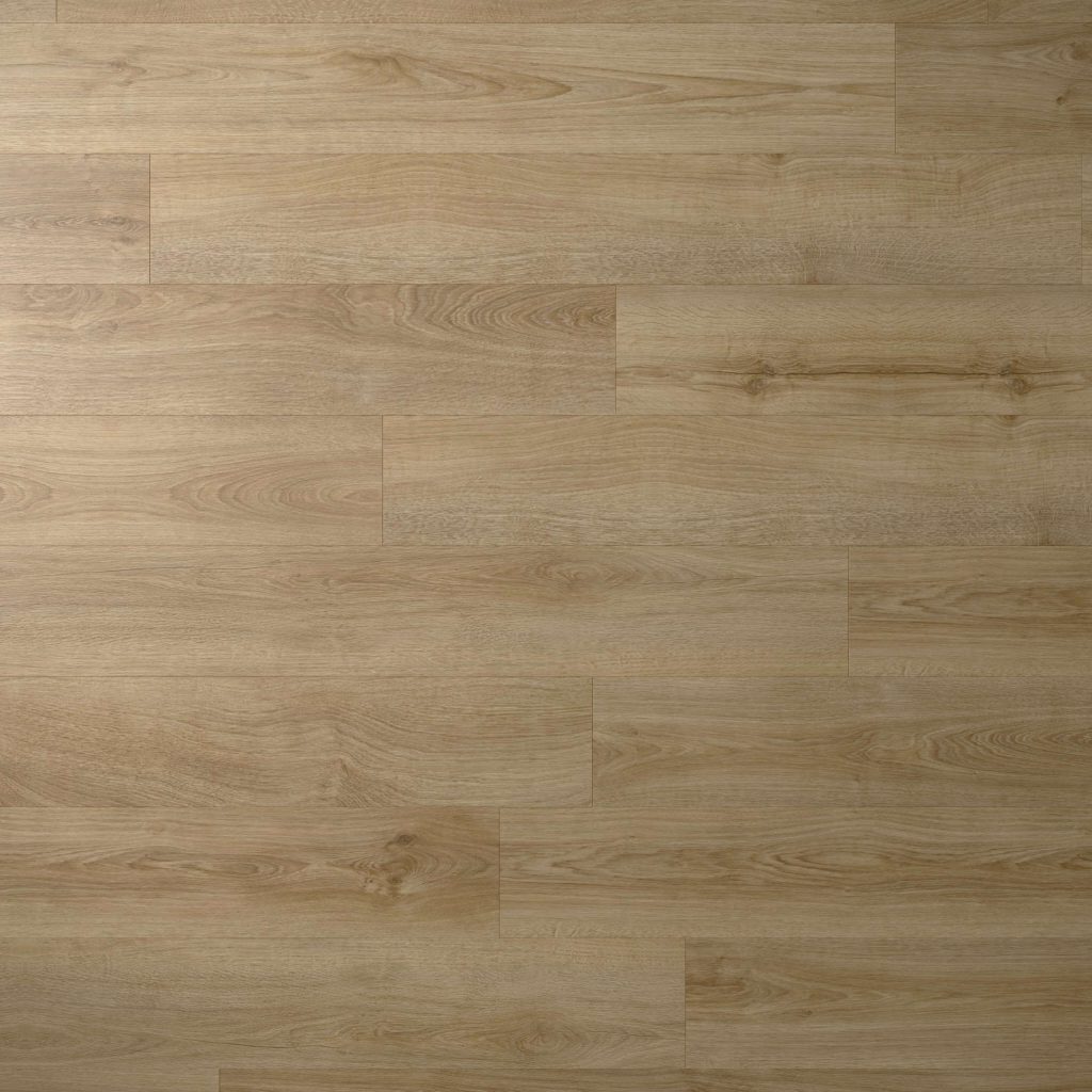 Brightstone features a light brown wooden floor with visible grain patterns and subtle color variations. The planks are arranged in a staggered layout for a natural, cohesive appearance.