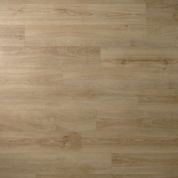 Brightstone features a light brown wooden floor with visible grain patterns and subtle color variations. The planks are arranged in a staggered layout for a natural, cohesive appearance.